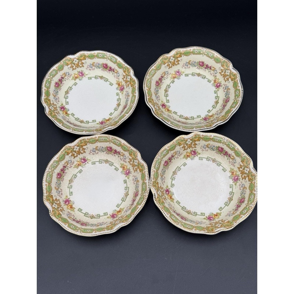 Old Staffordshire Johnson Brothers England Gold Rimmed Ningpo 4 Salad‎ Plates 5"